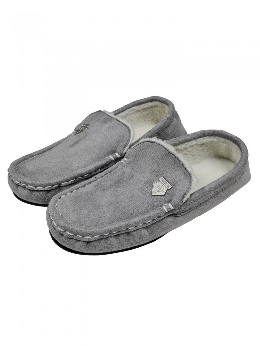MENS GREY MOCCASIN SLIPPERS