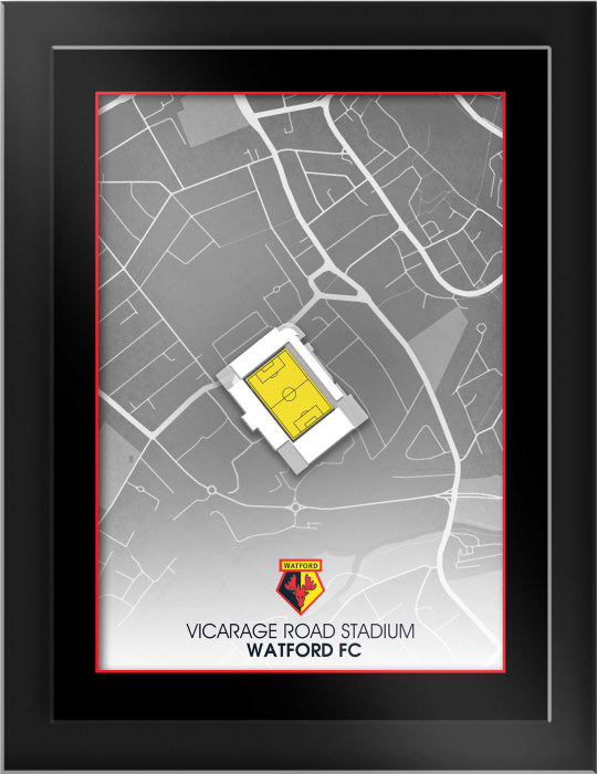 VICARAGE ROAD STADIUM MAP FRAMED PRINT 6 X 8