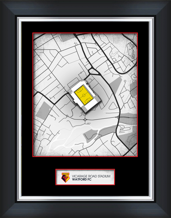 VICARAGE ROAD STADIUM MAP FRAMED PRINT 12 X 16